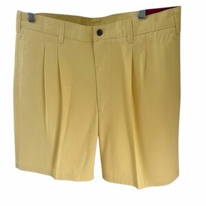Oleg Cassini Men’s Bermuda Shorts 36 (7” Inseam) Yellow Pleated Cotton New
